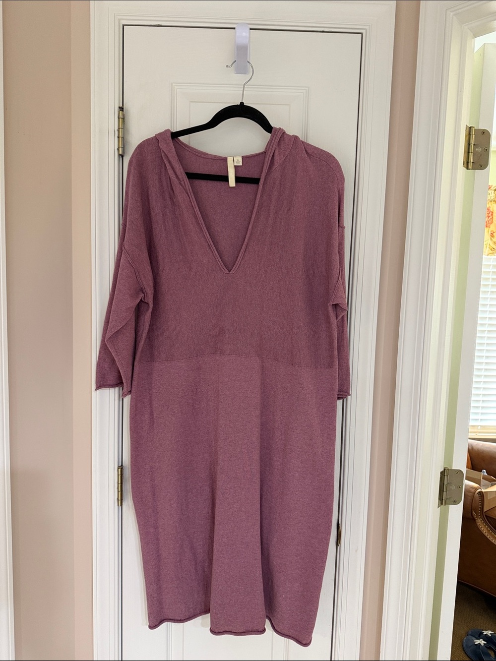Pure Jill Plush V-Neck Hooded Midi Dress in Dusty Rose, XL